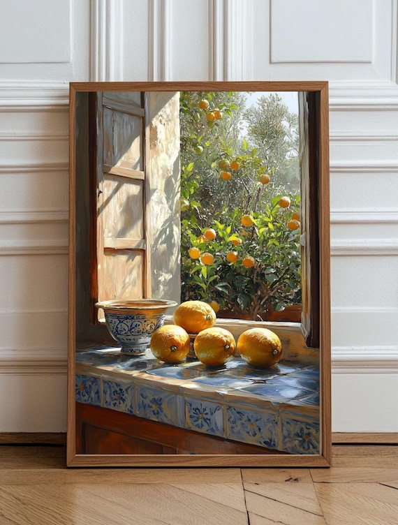 Mediterranean Lemon Kitchen Art Print, Rustic Tuscan Decor