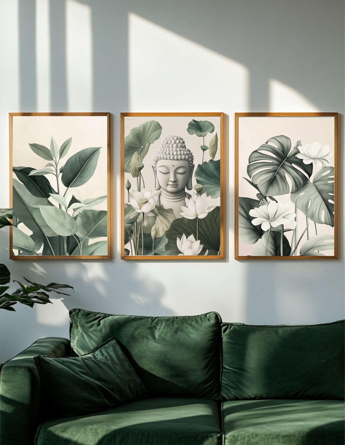 Buddha Wall Art Set of 3, Zen Botanical Boho Prints