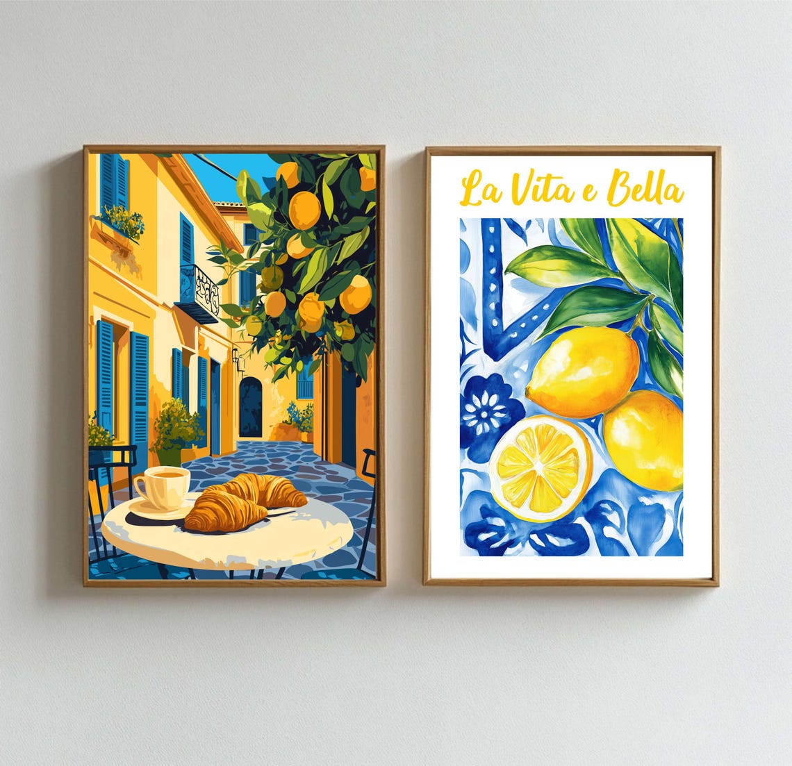La Vita e Bella Italian Café Scene Lemon Duo Two-Print Wall Set