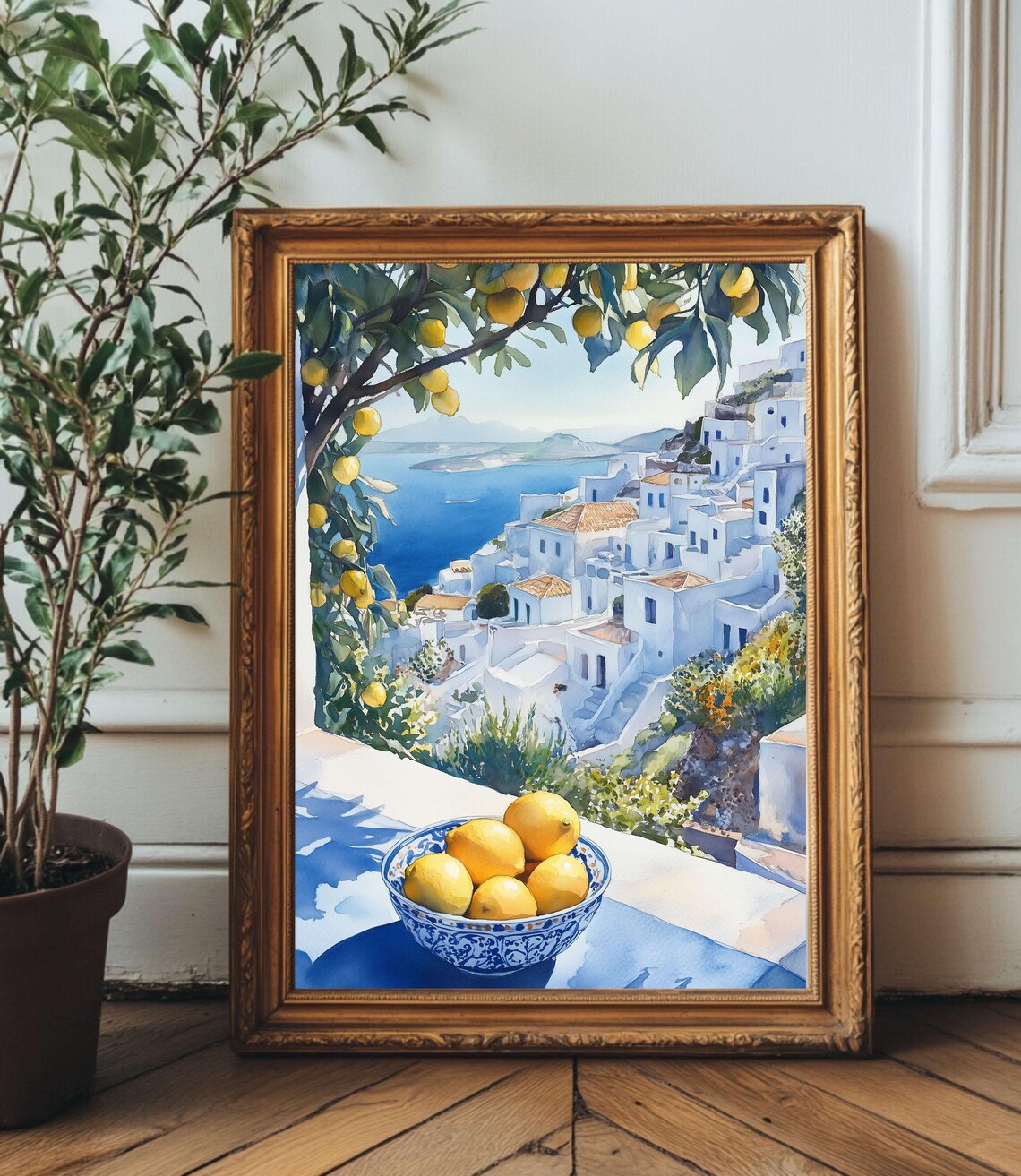 Watercolor Mediterranean Greek Village Art Print