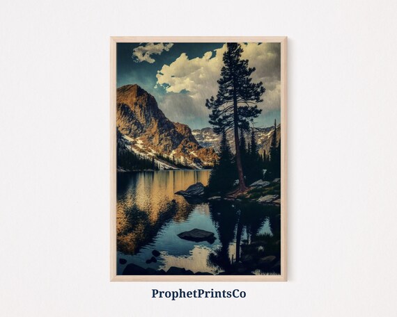 Alpine Lake Tall Pine Golden Light Mountain Reflection Scenic Art Poster