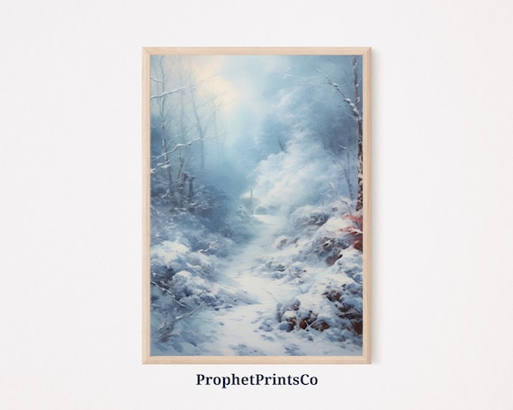 Winter Wonderland Trail Oil Painting Misty Snowy Woods Poster