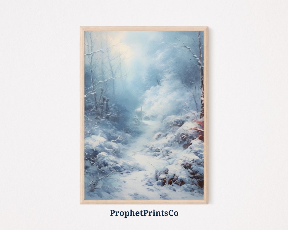 Winter Wonderland Trail Oil Painting Misty Snowy Woods Poster