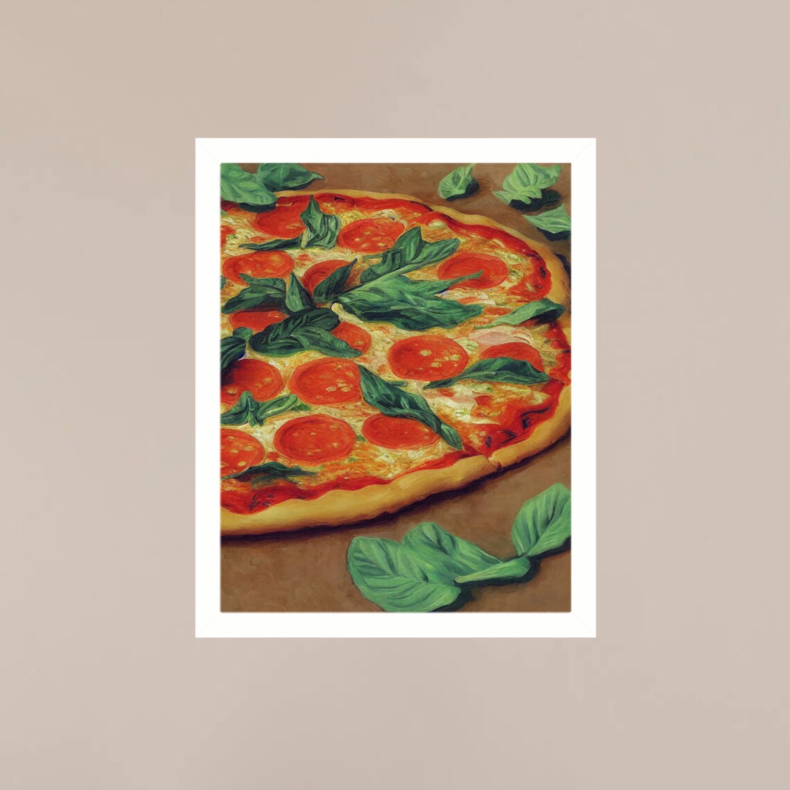 Pepperoni Basil Pizza Oil Painting Italian Kitchen Food Art Poster - Image 3