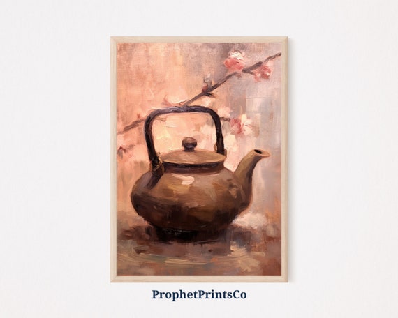 Japanese Tea Pot Painting Print Soft Tonal Wall Art Kitchen Art Print Edo Period Home Decor Wall Art