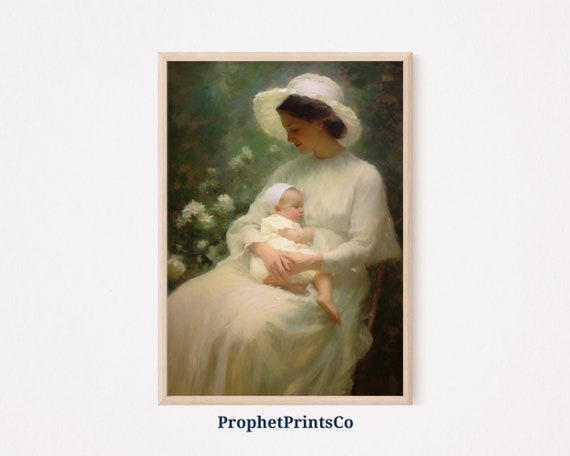 Soft Tonal Mother Oil Painting Print Nursery Wall Art Gift For New Mom Christian Home Decor Wall Art