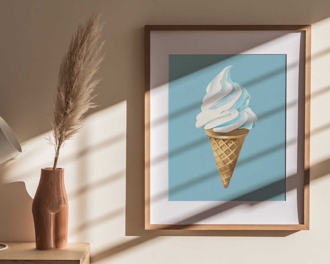 Blue Vanilla Soft Serve Ice Cream Cone Pastel Summer Dessert Poster - Image 4