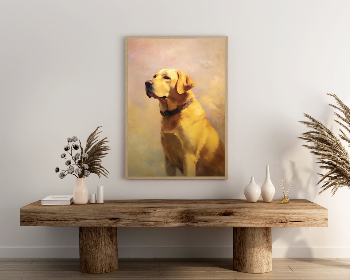 Golden Yellow Lab Portrait Oil Painting Noble Labrador Dog Poster - Image 3