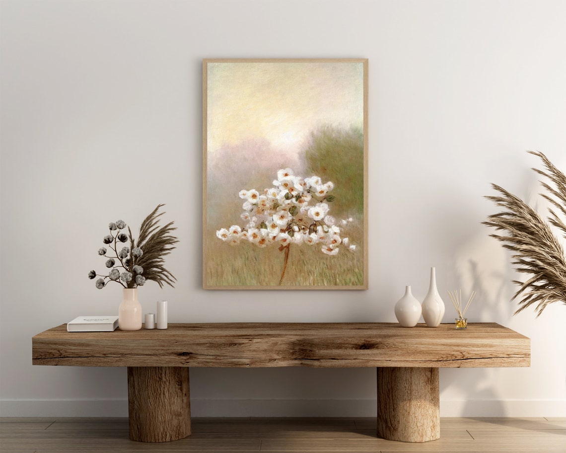 White Blossoms On Slender Branch Soft Muted Botanical Spring Poster - Image 3