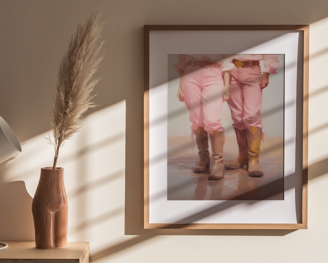 Pink Cowboy Boots Duo Western Girly Best Friends Style Art Poster - Image 4