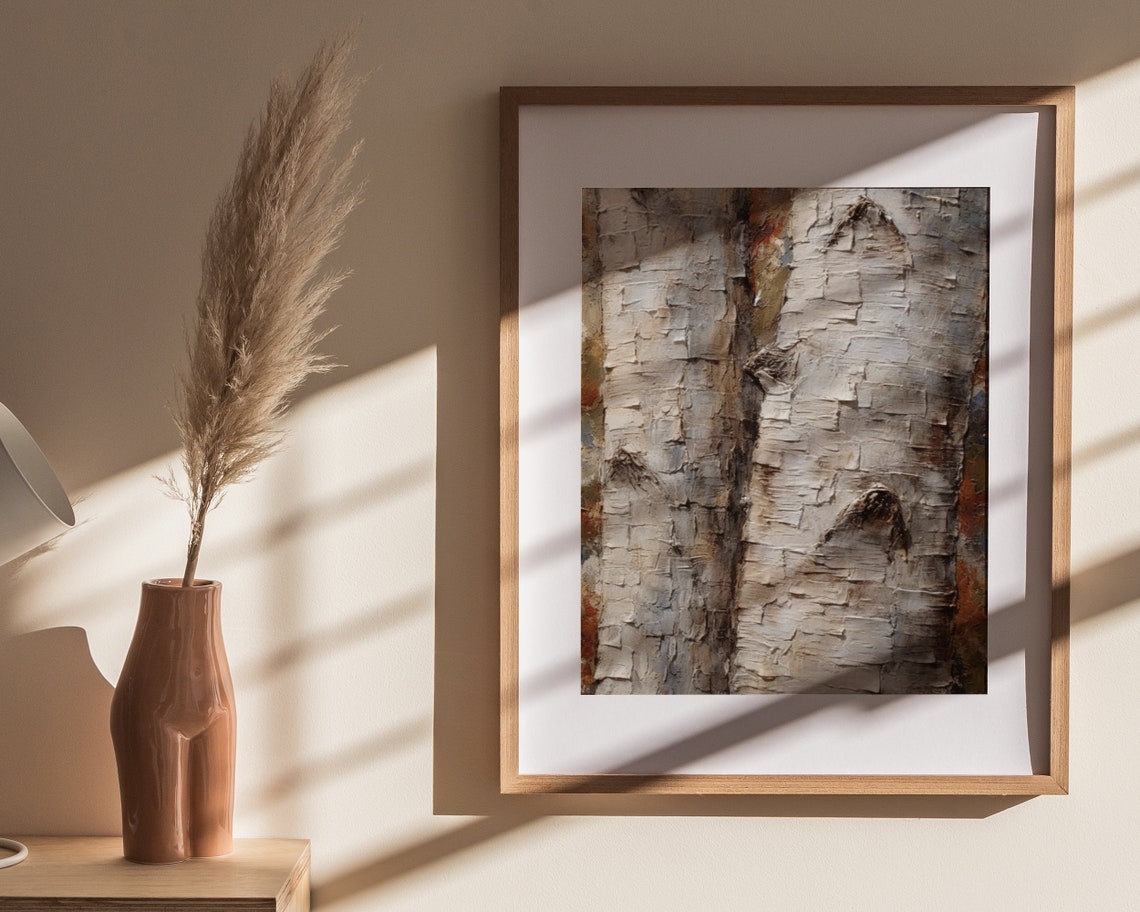 Birch Bark Texture Close Up Rustic Nature Impasto Oil Painting Poster - Image 4