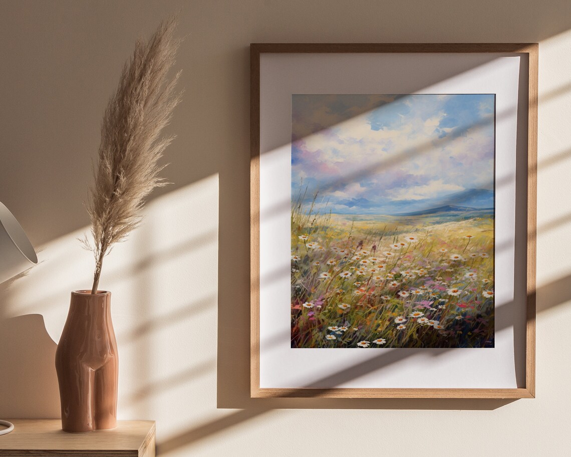 Wildflower Meadow Daisy Landscape Oil Painting Style Art Poster - Image 4