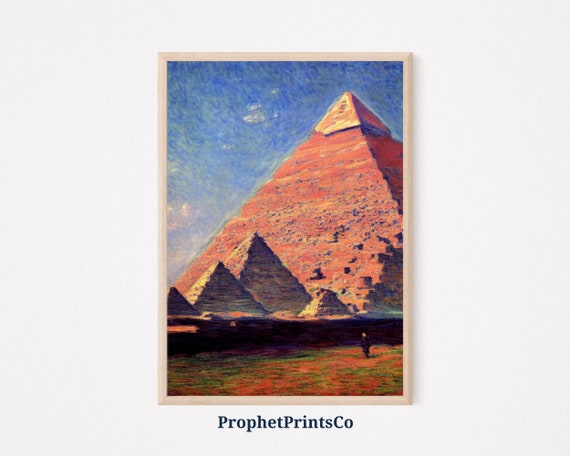 Digitial Pyramids Of Giza Poster Print Ancient Egypt Wall Art Travel Lover Gift Monet Inspired Painting Wall Art