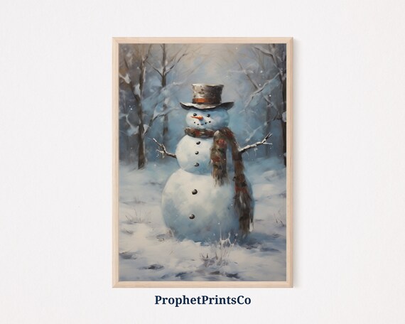 Snowman Top Hat Winter Woods Snowy Forest Vintage Christmas Poster
