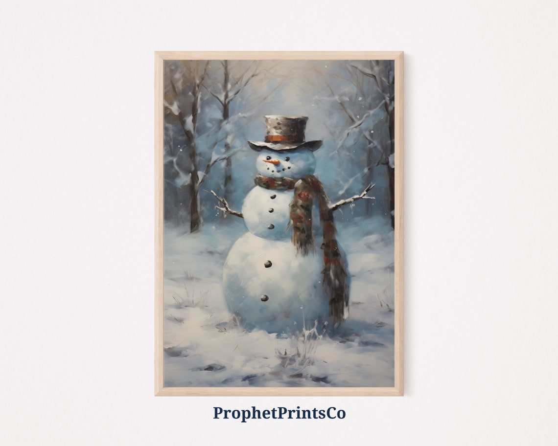 Snowman Top Hat Winter Woods Snowy Forest Vintage Christmas Poster