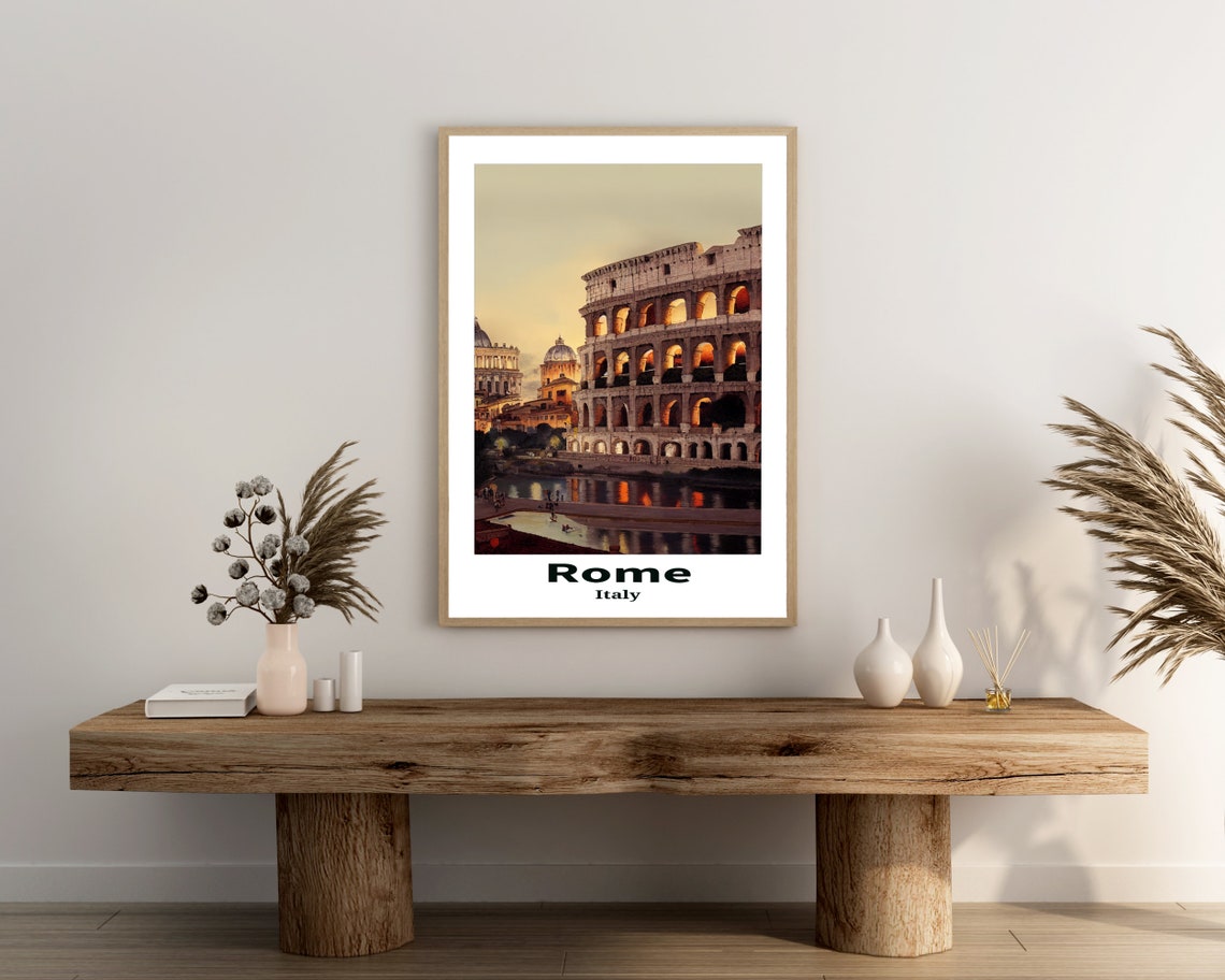Rome Italy Colosseum at Dusk with River Reflections Travel Poster - Image 3