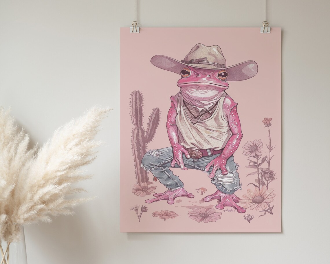 Girly Cowgirl Frog Western Kids Room Art Print - Image 2