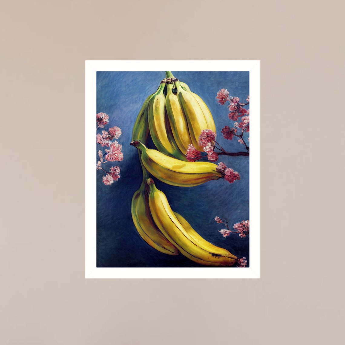 Bananas Cherry Blossom Blue Fruit Still Life Painting Kitchen Poster - Image 3