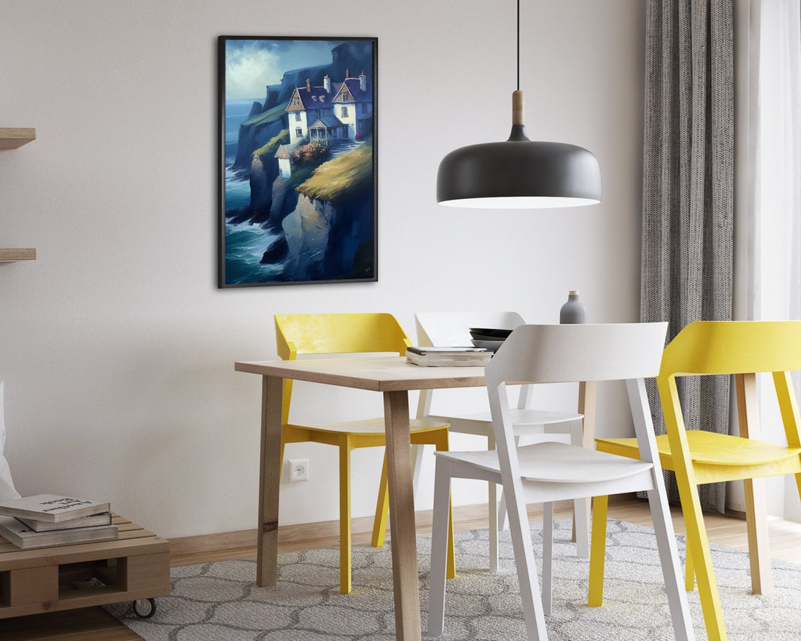 White Cottages on Dramatic Sea Cliffs Above the Ocean Poster - Image 2