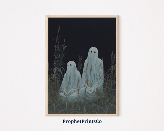 Cute Ghosts In Field Spooky Farmhouse Halloween Decor Spooky Farmhouse Art Halloween Art Print Wall Art