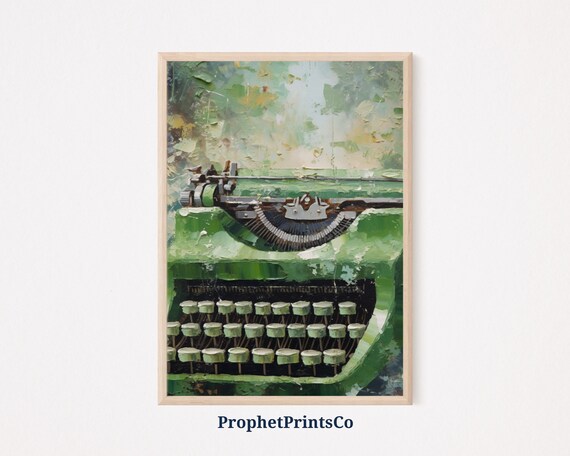 Vintage Green Typewriter Front View Textured Oil Painting Poster