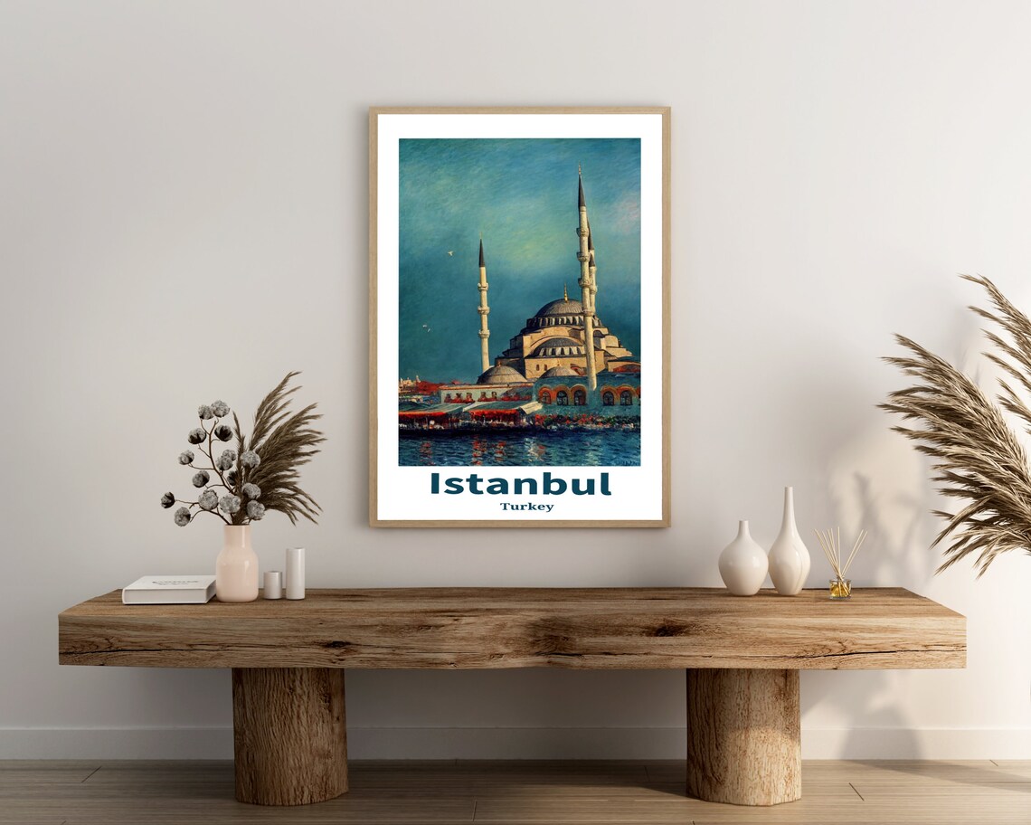 Istanbul Turkey Blue Mosque by the Water Seagulls Travel Art Poster - Image 3