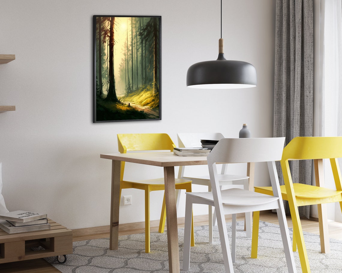 Misty Pine Forest With Sunlight Shaft Golden Woodland Path Poster - Image 2