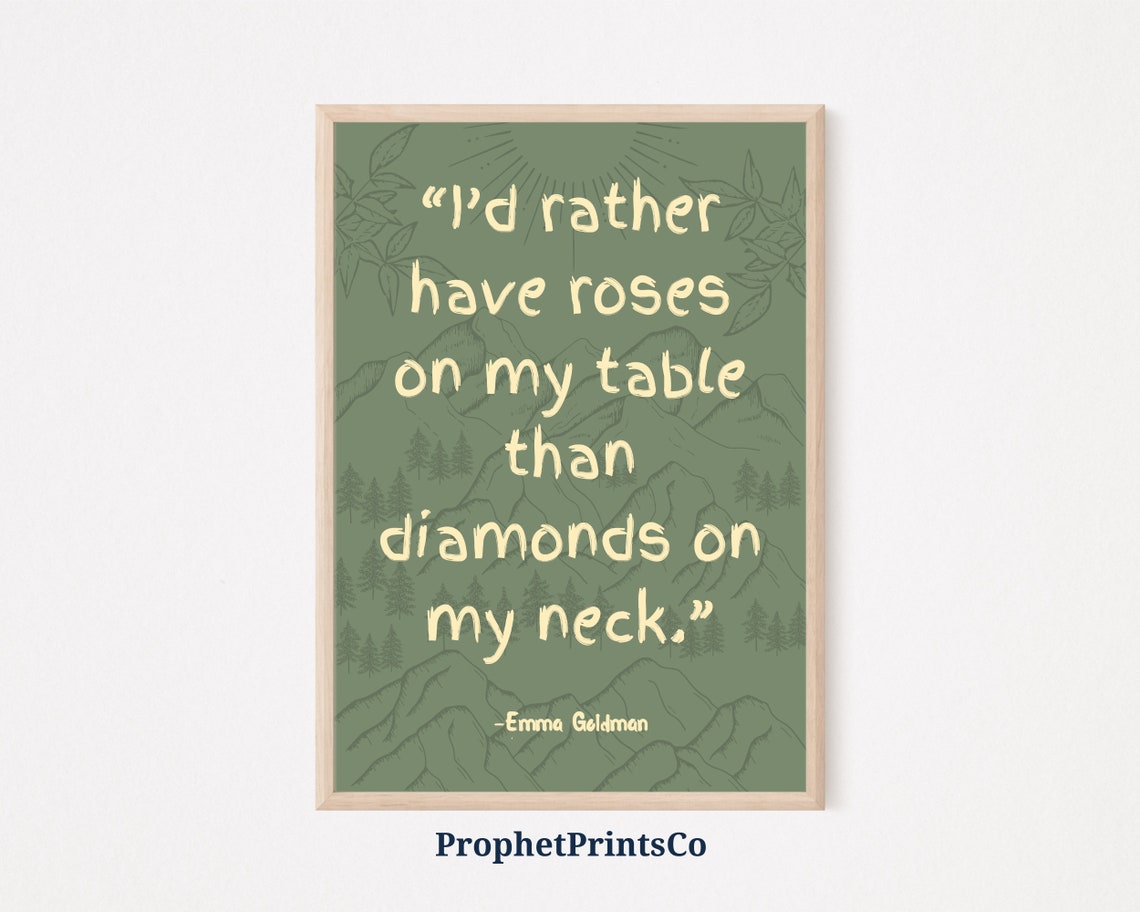 Emma Goldman Roses Over Diamonds Quote Green Nature Typography Poster