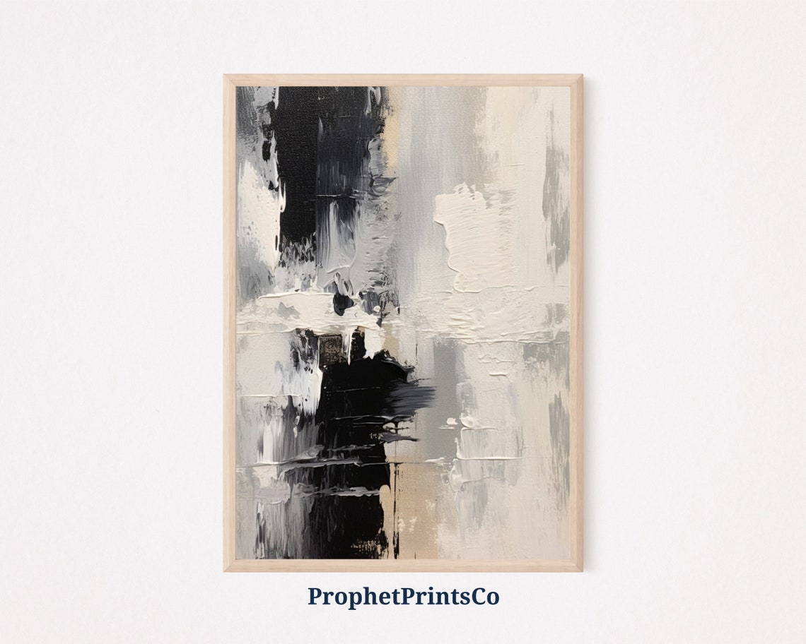 Bold Black and White Abstract Brushstroke Textured Art Poster