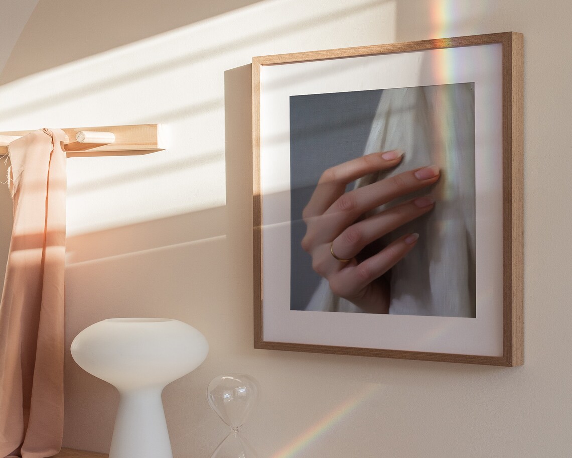 Woman Hand Gold Band White Curtain Graceful Detail Art Poster - Image 3