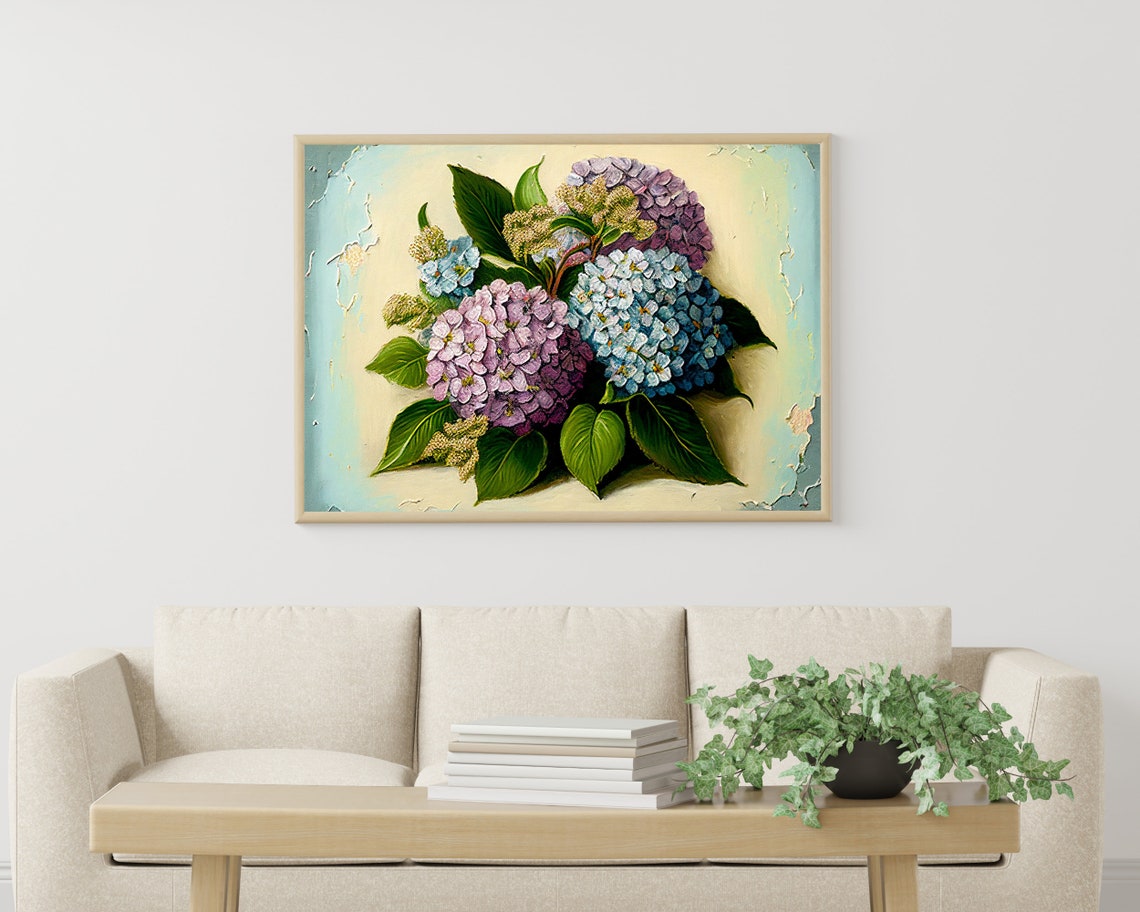 Fresh Hydrangea Bouquet in Soft Pastel Colors Botanical Art Poster - Image 3