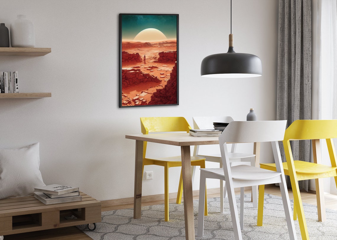 Ancient Mars Ruins with Astronaut Under Giant Planet SciFi Poster - Image 2