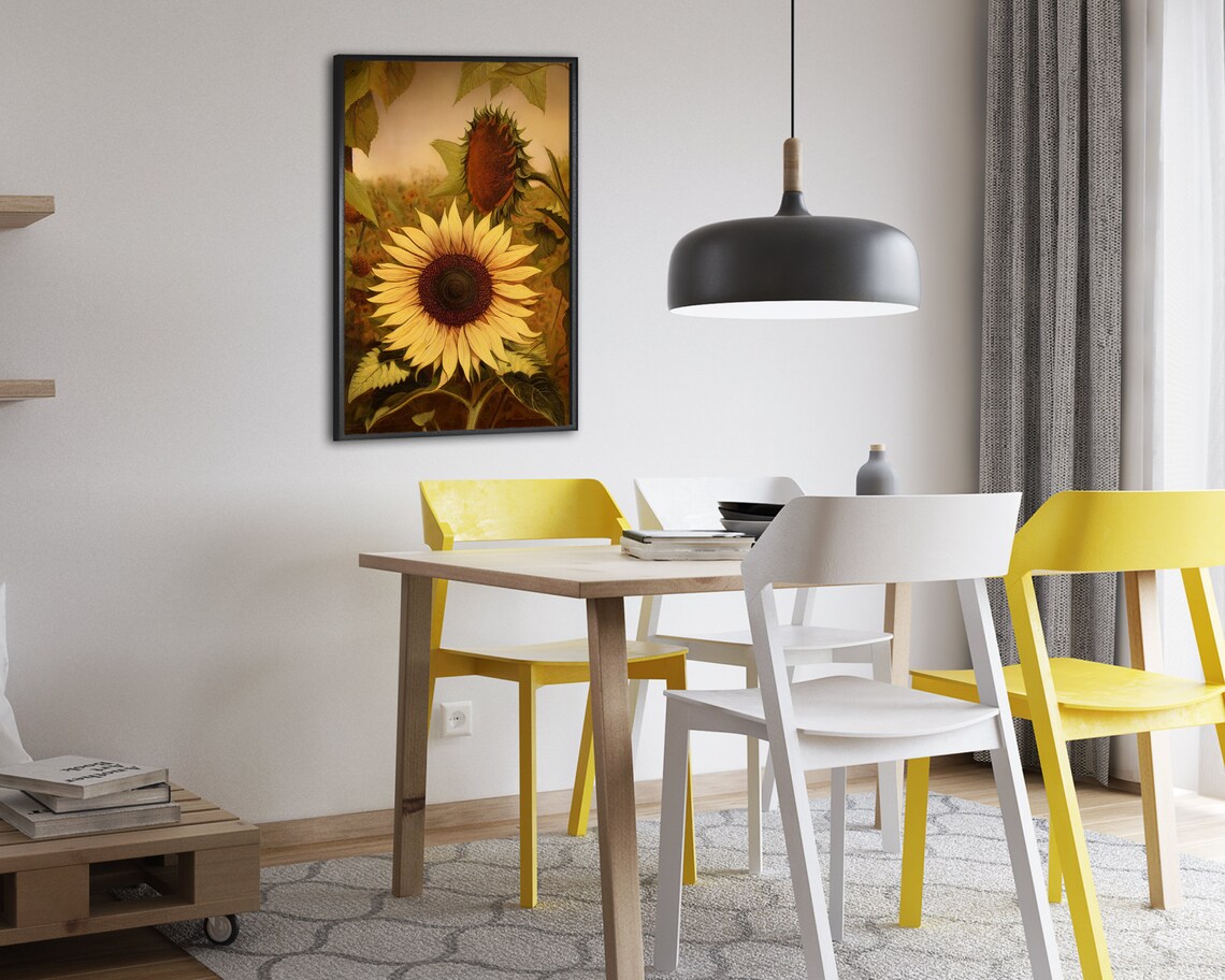 Sunflower Field Golden Hour Farmhouse Floral Oil Painting Style Poster - Image 2