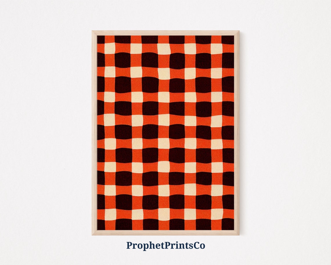 Red Black Checkerboard Pattern Retro Gingham Picnic Style Poster