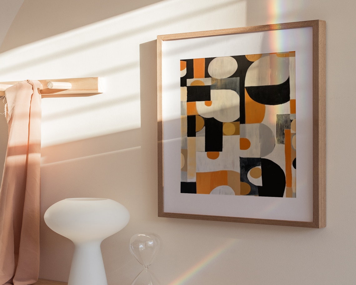 Mid Century Geometric Abstract Black Orange Cream Shapes Poster - Image 2