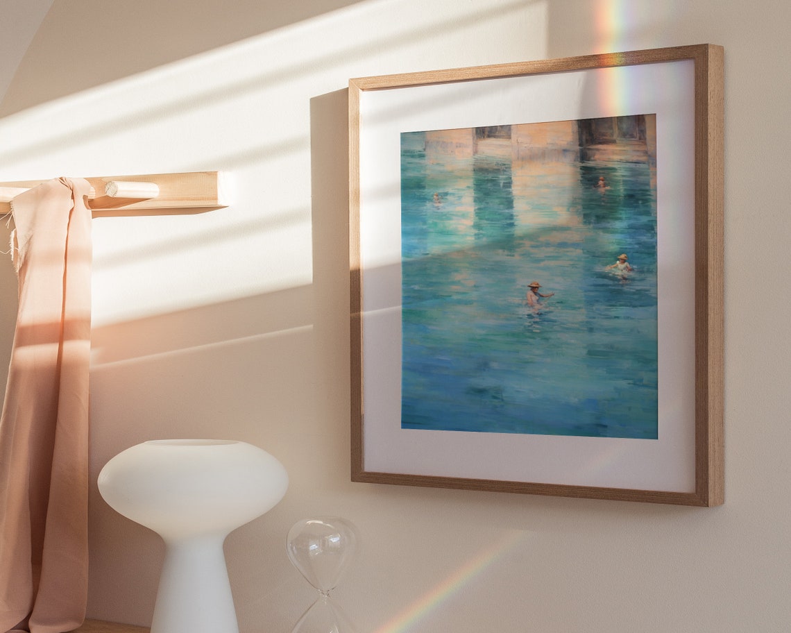Women Bathing Turquoise Water Impressionist Summer Scene Poster - Image 3