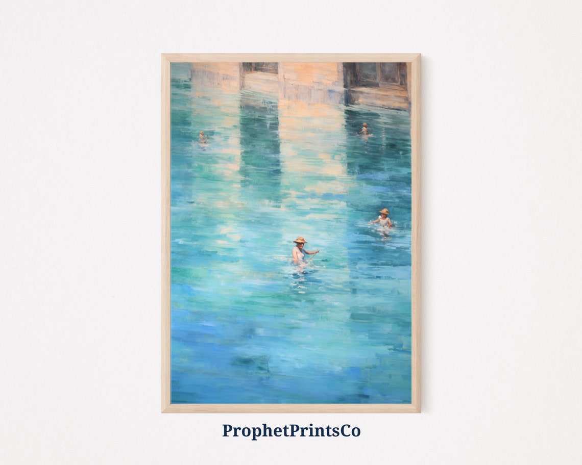 Women Bathing Turquoise Water Impressionist Summer Scene Poster