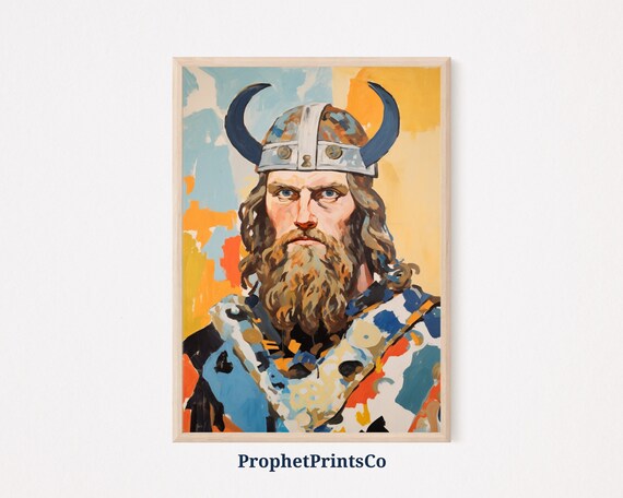 Viking Warrior Horned Helmet Long Beard Painterly Art Poster