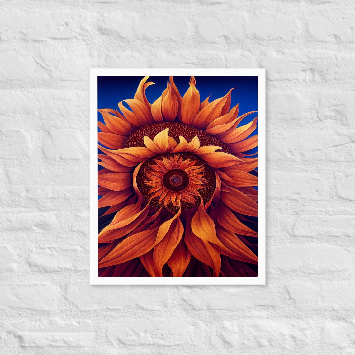 Fiery Orange Sunflower Spiral Dramatic Floral Macro Artwork Poster - Image 3