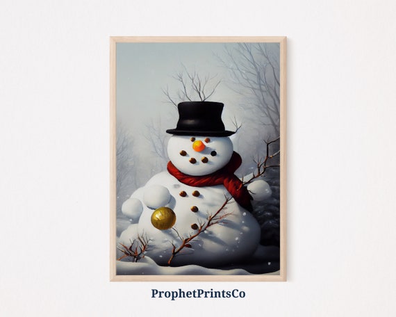 Vintage Snowman Poster Print Cute Winter Wall Art Christmas Gift Original Snow Man Home Dcor Wall Art Digitial