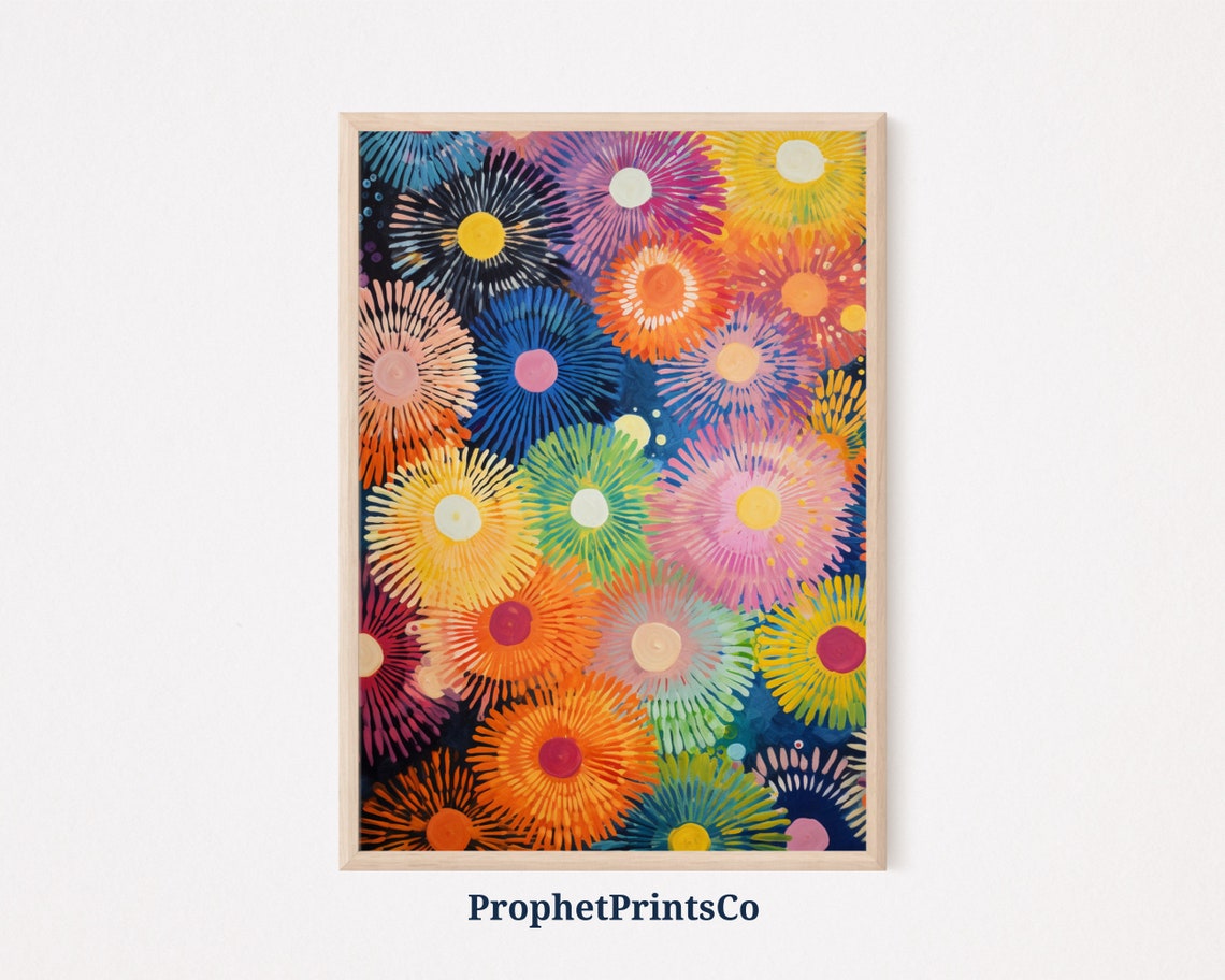 Colorful Sunburst Flower Pattern Retro 60s Psychedelic Art Poster