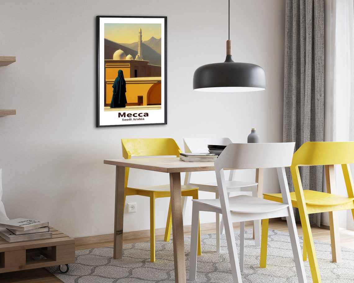 Mecca Saudi Arabia Figure Before Mosque Domes Desert Art Travel Poster - Image 2