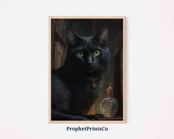 Cute Black Cat Poster Print Dark Academia Wall Art Gift For Cat Mama Dark Vintage Home Dcor Wall Art Digitial