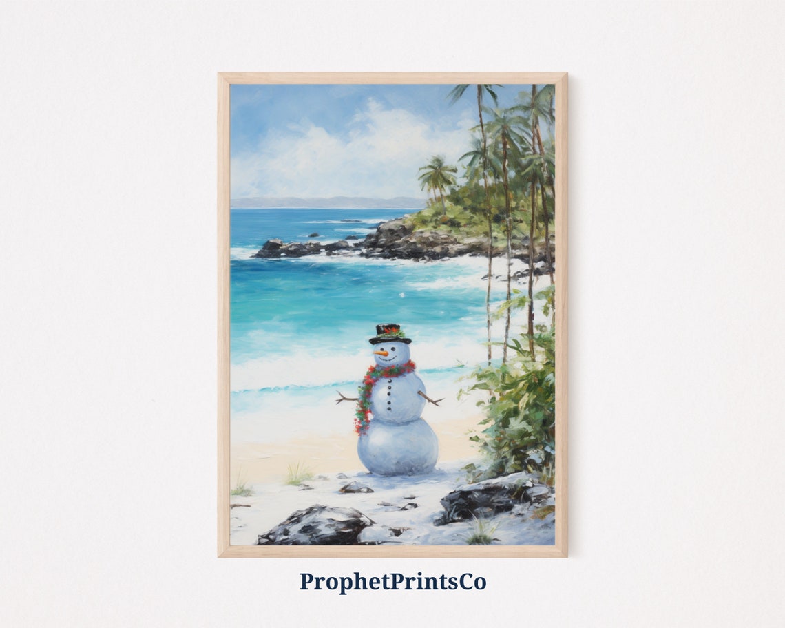 Snowman Tropical Beach Palm Trees Turquoise Holiday Christmas Poster