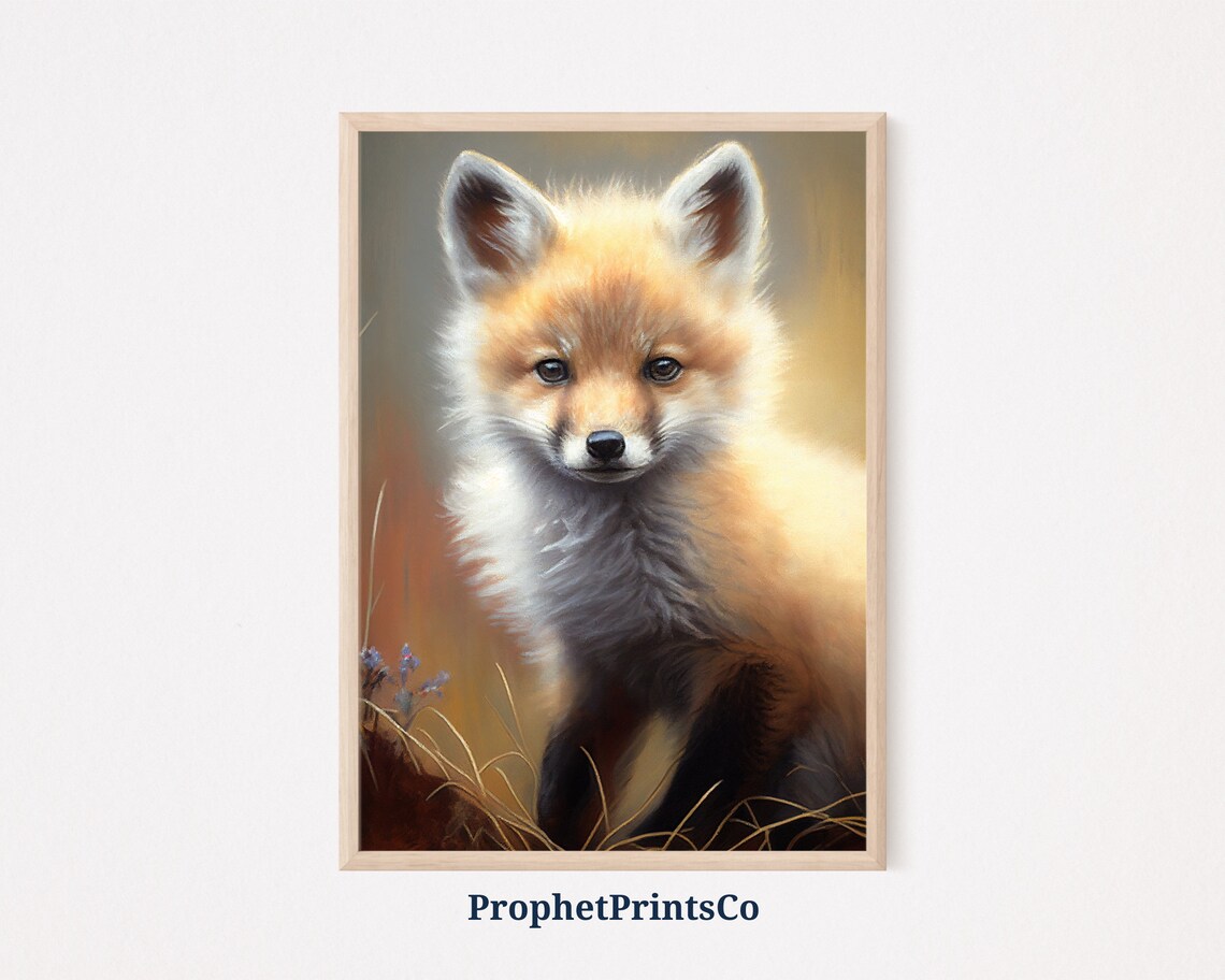 Adorable Baby Fox Portrait Cute Woodland Nursery Animal Art Poster
