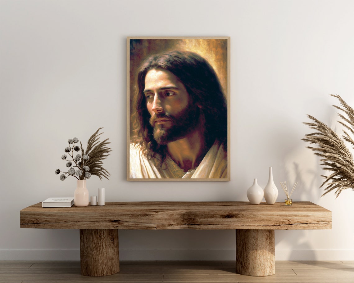 Jesus Christ Gazing in Warm Light Devotional Portrait Poster - Image 3