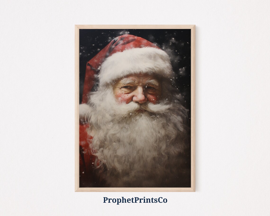 Santa Claus in Falling Snow Dark Moody Vintage Christmas Portrait Poster