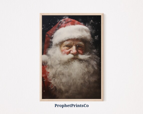 Santa Claus in Falling Snow Dark Moody Vintage Christmas Portrait Poster