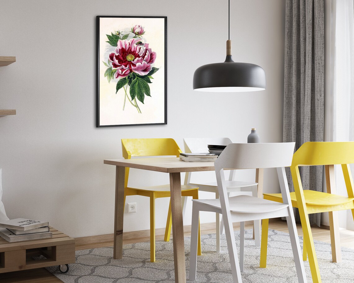 Pink Peony Vintage Botanical Illustration French Farmhouse Poster - Image 2
