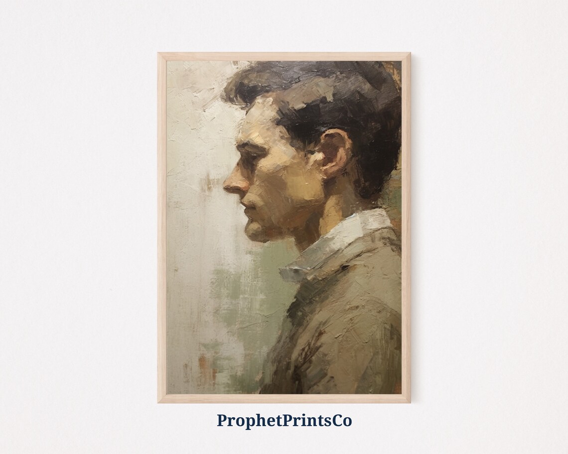 Moody Vintage Gentleman Profile Oil Painting Victorian Style Poster